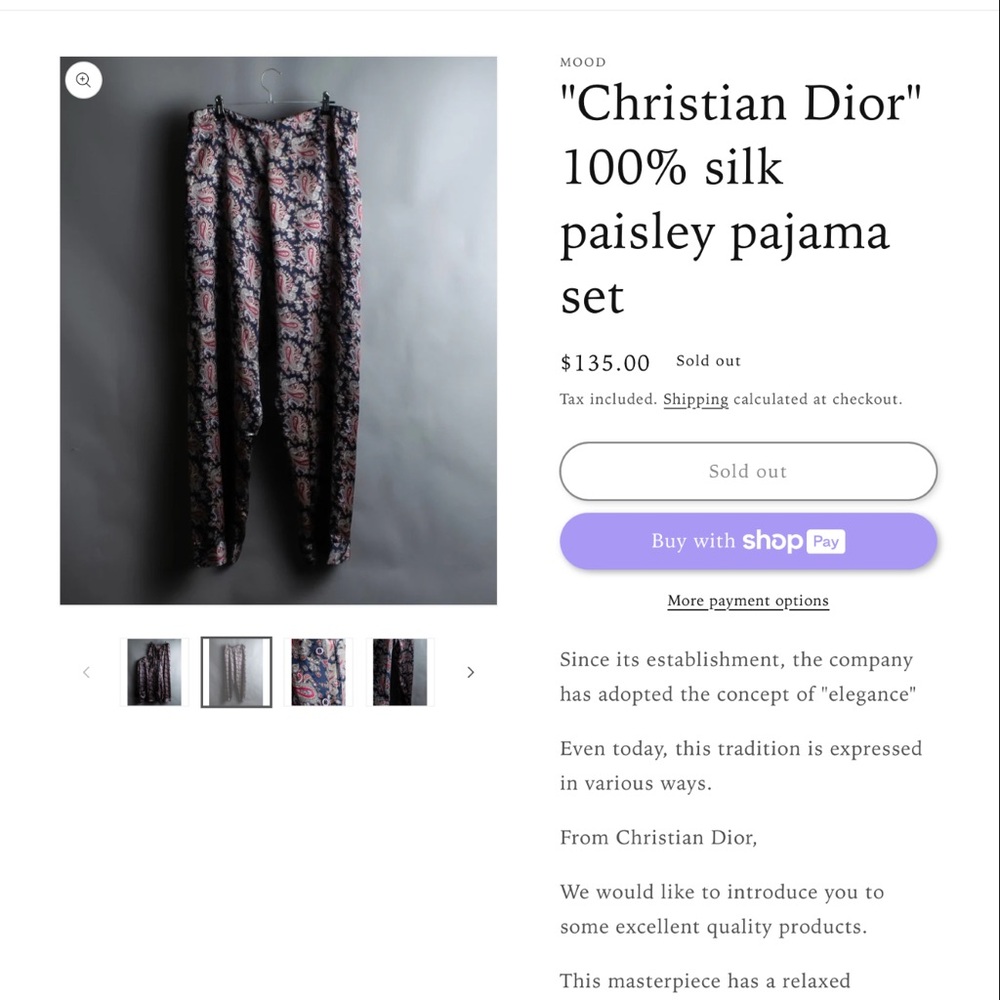 100% silk Christian Dior Silk Paisley Print Pajamas-Pants Only Men’s